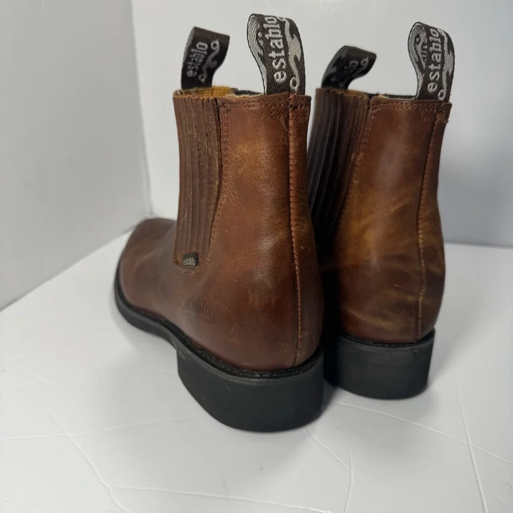 Establo Chelsea Work Boots Men’s 7.5 Brown Leather Elastic Ankle Mexico Made